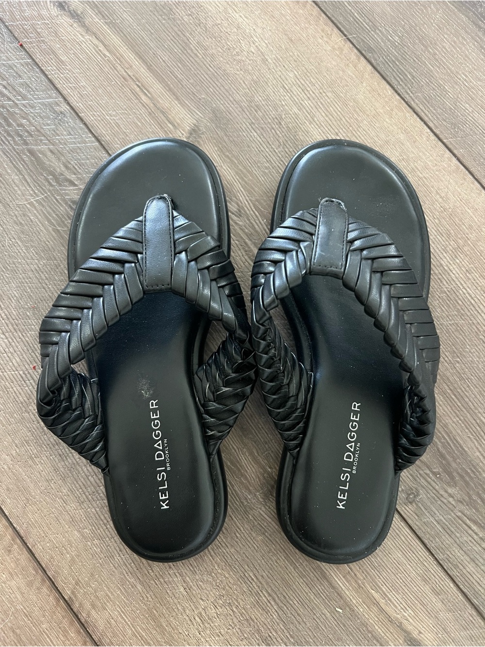 Kelsi Dagger Black Braided Thong Slide Sandals